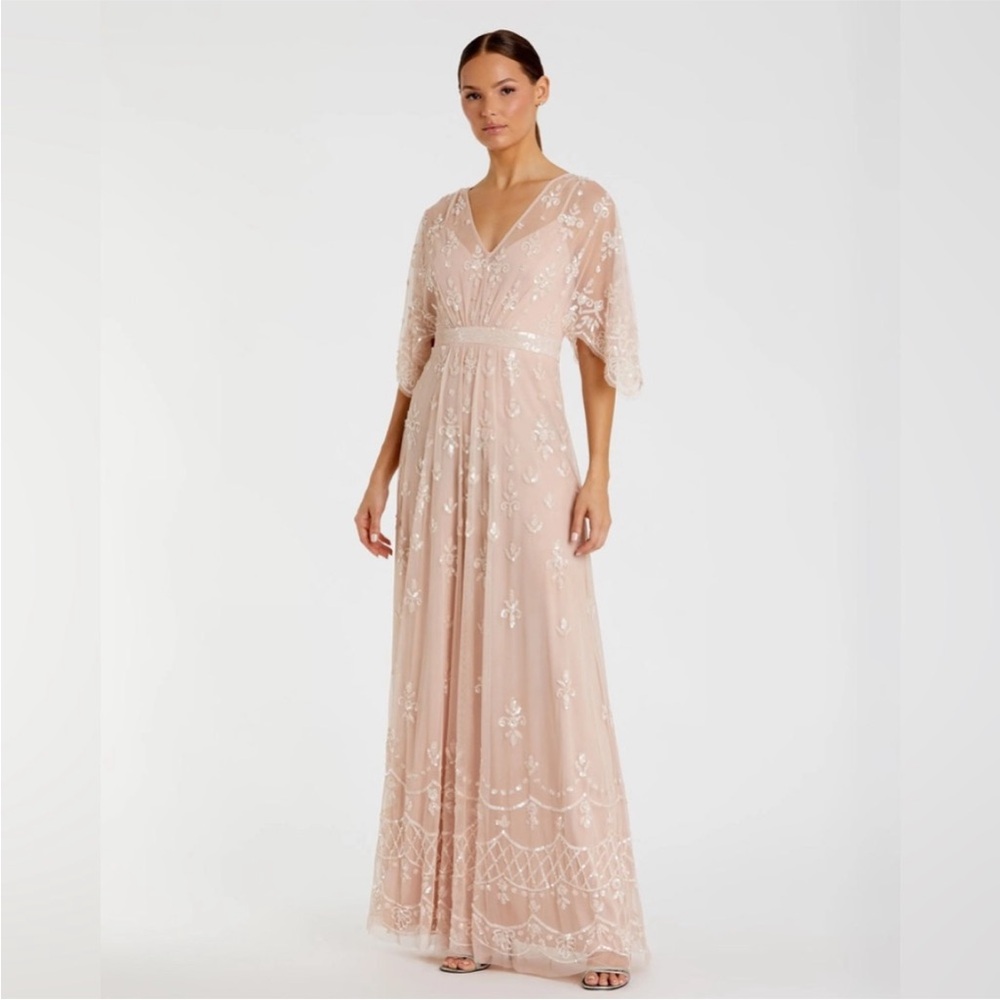 Mac Duggal Pink Flutter Sleeve V-Neck Gown 9914